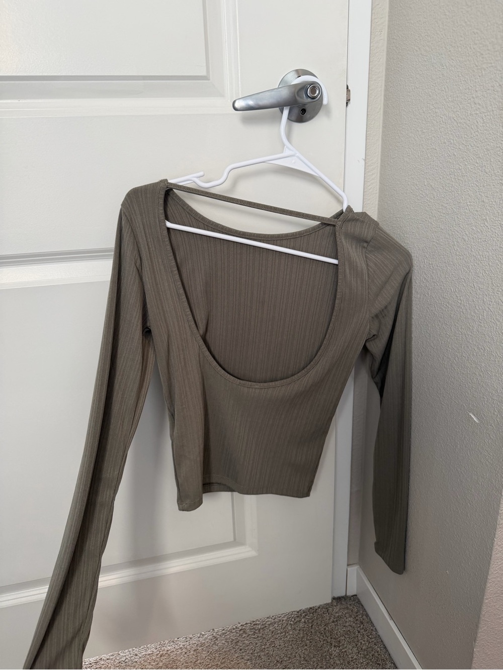 Cotton On Ribbed Scoop-Back Long Sleeve Top - Olive Taupe